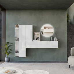 Decorotika Linz Moduler Modern Tv Unit Wall Mount Customizable Layout High Gloss White - thumbnail 1