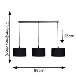 Valuelights Reni Black Fabric Drum Shade 3 Drop Bar Matte Black Diner Ceiling Pendant Light - thumbnail 6