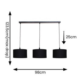 Valuelights Reni Black Fabric Drum Shade 3 Drop Bar Matte Black Diner Ceiling Pendant Light - thumbnail 8