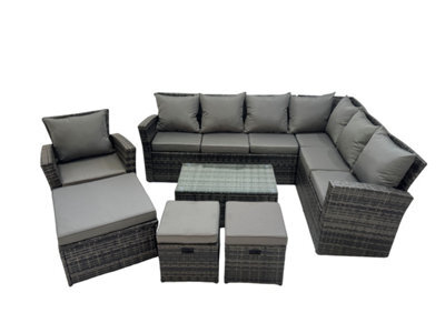 Fimous Rattan Garden Outdoor Furniture Set 10 Seater Garden Sofa Coffee Table Sets With Chair 3 Footstools Dark Grey Mixed - image 1
