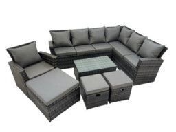 Fimous Rattan Garden Outdoor Furniture Set 10 Seater Garden Sofa Coffee Table Sets With Chair 3 Footstools Dark Grey Mixed - thumbnail 2