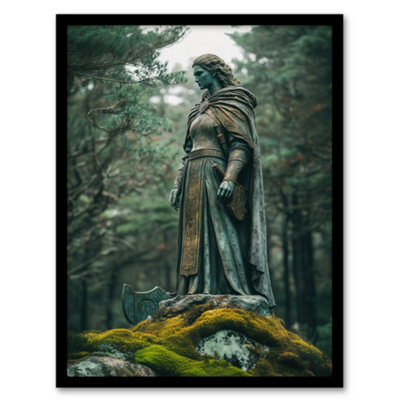 Artery8 Viking Shield Maiden Warrior Statue In Forest Wall Art Print - A4 Size - image 1