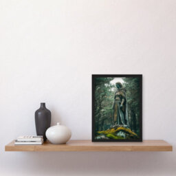 Artery8 Viking Shield Maiden Warrior Statue In Forest Wall Art Print - A4 Size - thumbnail 2