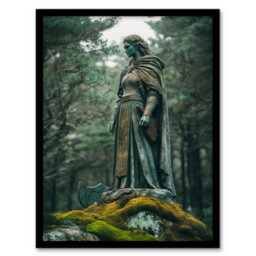 Artery8 Viking Shield Maiden Warrior Statue In Forest Wall Art Print - A4 Size - thumbnail 1