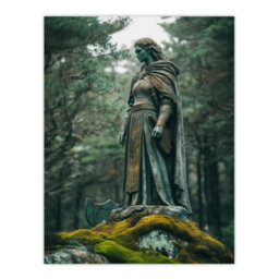 Artery8 Viking Shield Maiden Warrior Statue In Forest Wall Art Print - A4 Size - thumbnail 3