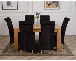 That's Furniture Dakota 152 X 87 Cm Chunky Medium Oak Dining Table And 6 Chairs Dining Set With Montana Black Fabric Chairs - thumbnail 2