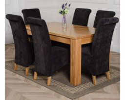 That's Furniture Dakota 152 X 87 Cm Chunky Medium Oak Dining Table And 6 Chairs Dining Set With Montana Black Fabric Chairs - thumbnail 1