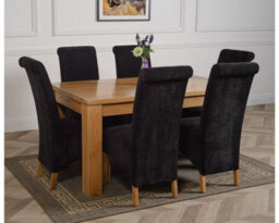 That's Furniture Dakota 152 X 87 Cm Chunky Medium Oak Dining Table And 6 Chairs Dining Set With Montana Black Fabric Chairs - thumbnail 3