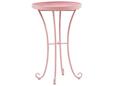 Beliani Pink Metal Round Side Table 40Cm - Vintage Outdoor Patio Accent - image 1