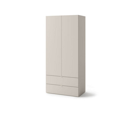 Arte Compact Cashmere Hinged Wardrobe H2010mm W900mm D550mm - Modern Design With 2 Doors & 2 Drawers - image 1