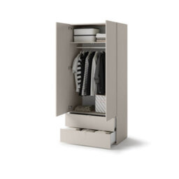 Arte Compact Cashmere Hinged Wardrobe H2010mm W900mm D550mm - Modern Design With 2 Doors & 2 Drawers - thumbnail 3