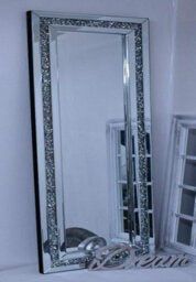 Biznest New Diamond Crush Crystal Large Sparkly Silver Wall Mirror 120X40Cm Living Room Collection Of Biznest Store