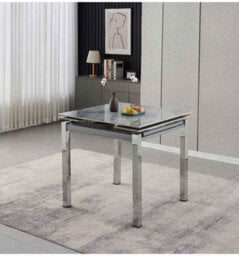 Furnizone UK Piccolo 4-Seater Ceramic Extending Dining Table And 4 Modalux White Faux Leather Chairs - thumbnail 4