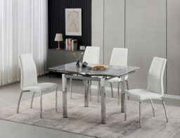 Furnizone UK Piccolo 4-Seater Ceramic Extending Dining Table And 4 Modalux White Faux Leather Chairs