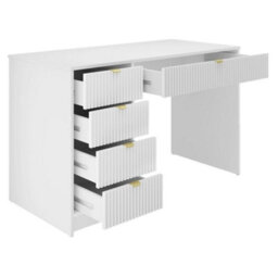 Home Office Desk With Drawers Tireno White Velvet Laminated Mdf Grooved Fronts Modern Workstation For Bedroom Study Room - thumbnail 3