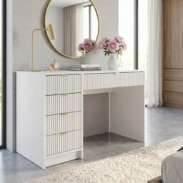 Home Office Desk With Drawers Tireno White Velvet Laminated Mdf Grooved Fronts Modern Workstation For Bedroom Study Room - thumbnail 1