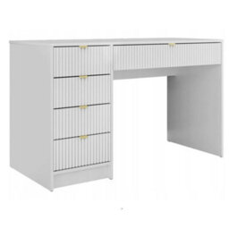 Home Office Desk With Drawers Tireno White Velvet Laminated Mdf Grooved Fronts Modern Workstation For Bedroom Study Room - thumbnail 2