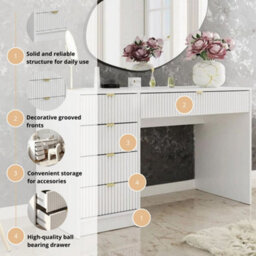 Home Office Desk With Drawers Tireno White Velvet Laminated Mdf Grooved Fronts Modern Workstation For Bedroom Study Room - thumbnail 5