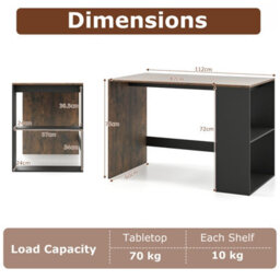 Costway Writing Desk With Storage Shelves Modern Wooden 112 X 60 Cm Office Desk-Brown - thumbnail 2