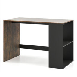 Costway Writing Desk With Storage Shelves Modern Wooden 112 X 60 Cm Office Desk-Brown - thumbnail 4