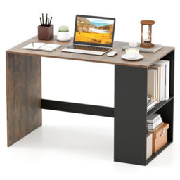 Costway Writing Desk With Storage Shelves Modern Wooden 112 X 60 Cm Office Desk-Brown