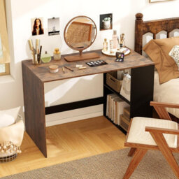 Costway Writing Desk With Storage Shelves Modern Wooden 112 X 60 Cm Office Desk-Brown - thumbnail 6