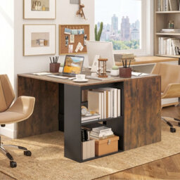 Costway Writing Desk With Storage Shelves Modern Wooden 112 X 60 Cm Office Desk-Brown - thumbnail 5