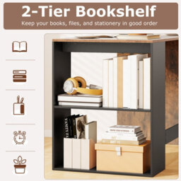 Costway Writing Desk With Storage Shelves Modern Wooden 112 X 60 Cm Office Desk-Brown - thumbnail 9