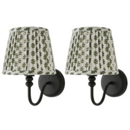 Valuelights Binky Pair Of Black Rechargeable Wall Lights With Green Floral Shade - thumbnail 1