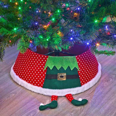 Urbn-Living Urbnliving 55Cm Diameter Christmas Xmas Felt Tree Skirt Collar Base With Elf Legs Fabric Decoration - image 1