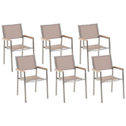 Beliani Set Of 6 Garden Chairs Grosseto Stainless Steel Beige - thumbnail 1