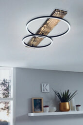 2 Pack Modern Wall Flush Ceiling Light With Black Rustic Wood Shade And White Led - thumbnail 3