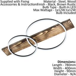 2 Pack Modern Wall Flush Ceiling Light With Black Rustic Wood Shade And White Led - thumbnail 2