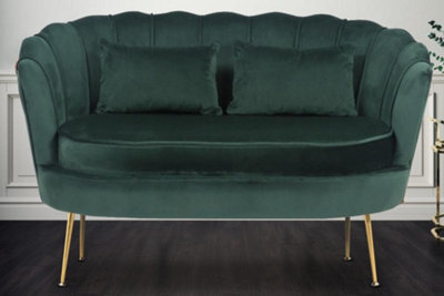 2 Seater Sofa Loveseat In Velvet Bottle Green Fabric