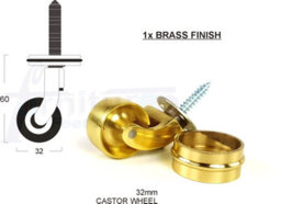L&F 1X Brass Castor & Ring 32mm Screw In Castor  Furniture Beds Sofas Chairs Stools