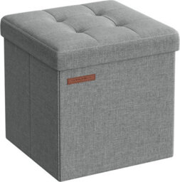 Songmics Collapsible Storage Ottoman, Small Footrest With Interior Space, Dorm Room Seating, Heavy Duty, Light Grey - thumbnail 6