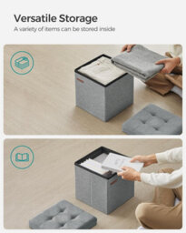Songmics Collapsible Storage Ottoman, Small Footrest With Interior Space, Dorm Room Seating, Heavy Duty, Light Grey - thumbnail 4