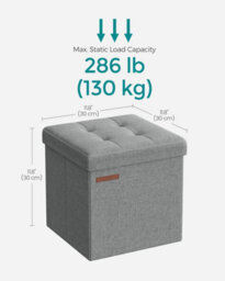 Songmics Collapsible Storage Ottoman, Small Footrest With Interior Space, Dorm Room Seating, Heavy Duty, Light Grey - thumbnail 2