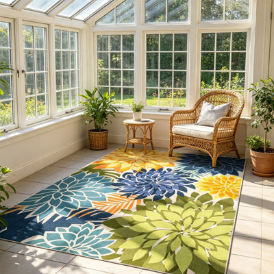Outdoor Floral 1.4X2M Area Rug, Tropical, Botanical, Outdoor Rug Rectangular Carpet For Deck, Porch, Balcony, Backyard, Garden - image 1