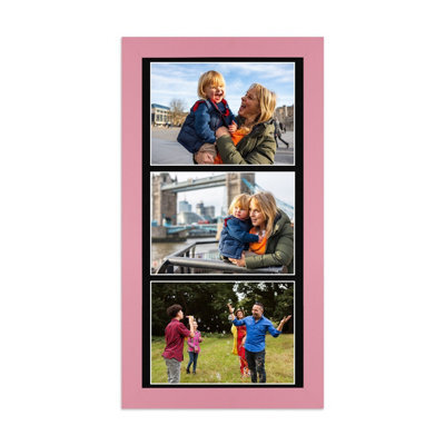 AK Frames 16X8 Pastel Pink Modern Multi Photo Frame With Black Mount - Holds 3 Apertures (3X) 7X5 Photos - image 1
