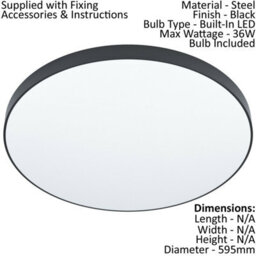 Stylish Black Flush Ceiling Light With White Shade And 36W Led Bulb - thumbnail 2