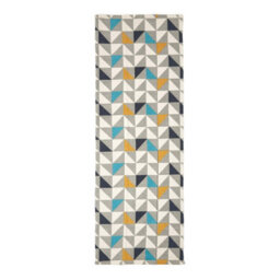 Homescapes Copenhagen Blue, Yellow And Grey 100% Cotton Geometric Style Scandi Printed Rug, 66 X 200 Cm - thumbnail 2
