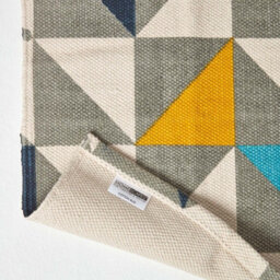Homescapes Copenhagen Blue, Yellow And Grey 100% Cotton Geometric Style Scandi Printed Rug, 66 X 200 Cm - thumbnail 5