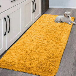 Ameha Yellow Rug For Livingroom Bedroom Kitchen Long Hallway Runner Ultra Soft Non Slip Fluffy Shaggy Rugs, 80X300 Cm - thumbnail 5