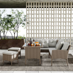 HomeTouch 7 Seater Rattan Garden Sofa Set Outdoor Patio Dining Set With Cushions And Stools Uv-Resistant Pe Rattan And Tempered Glass Beige - thumbnail 2