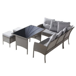 HomeTouch 7 Seater Rattan Garden Sofa Set Outdoor Patio Dining Set With Cushions And Stools Uv-Resistant Pe Rattan And Tempered Glass Beige - thumbnail 9