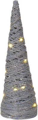 Urbn-Living Urbnliving 60Cm Led Light Up Christmas Tree Silver With Glitter Single Cone Pyramids Glitter Fairy Lights Ornament - image 1