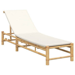 Berkfield Sun Lounger With Cushions 55X199X30 Cm Bamboo - thumbnail 2