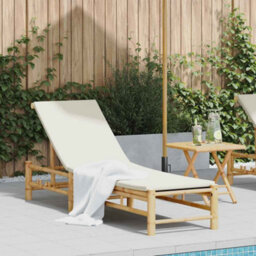 Berkfield Sun Lounger With Cushions 55X199X30 Cm Bamboo - thumbnail 1
