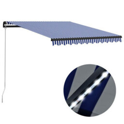 Berkfield Manual Retractable Awning With Led 300X250 Cm Blue And White - thumbnail 1